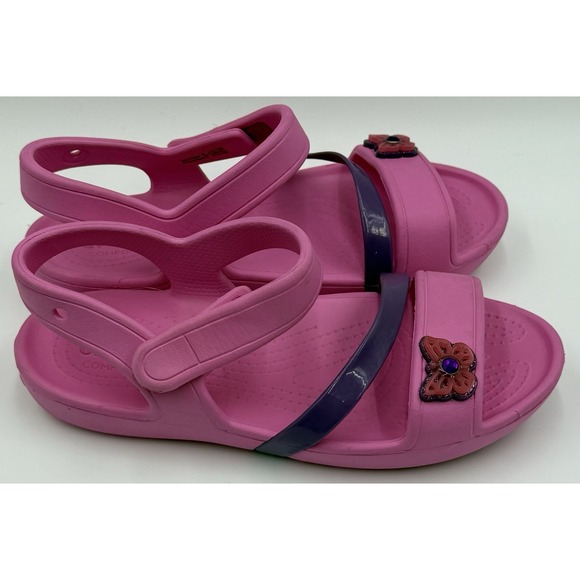 Crocs Pink & Purple Little Girl Sandals Open Toe J3 Butterfly - Picture 2 of 9